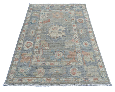 3x5 Gray Oushak Turkish Handmade Traditional Veg Dye Wool Area Rug